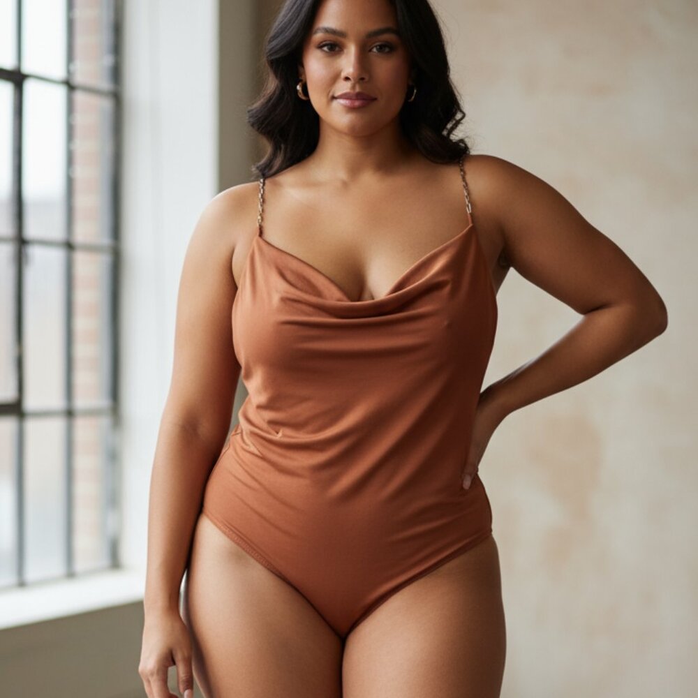 Rue+ terracotta-colored plus-size women's bodysuit